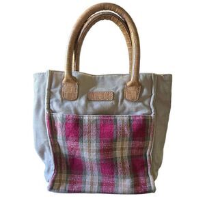 Longaberger Handbag Orchard Park Red Tan Plaid Tote Purse Khaki
